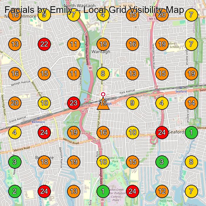 Facials by Emily Facial Spa GeoGrid ranking map for Wantagh NY